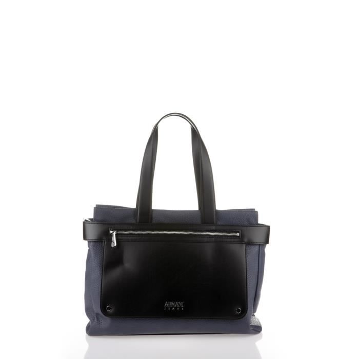 ARMANI JEANS - Sac à Main Bleu et Noir en Similicuir Grainé - Femme