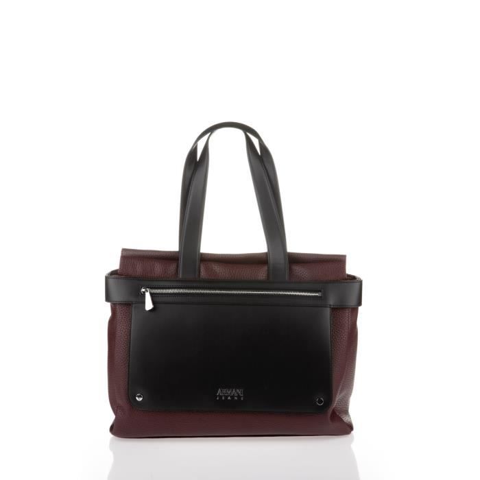 ARMANI JEANS - Sac à Main Bordeaux en Similicuir Grainé - Femme