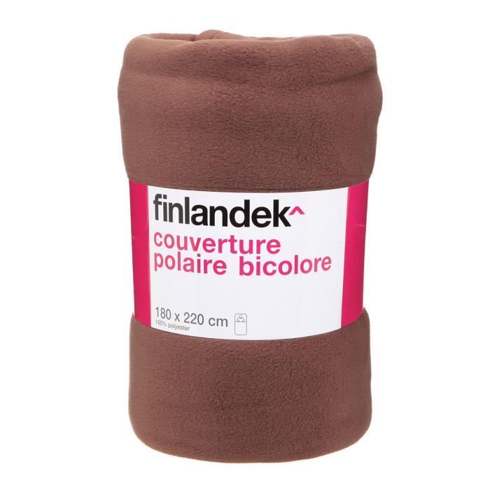 TOUT SIMPLEMENT Couverture polaire polyester - 180x220 cm - Marron Chocolat / Rouge cerise