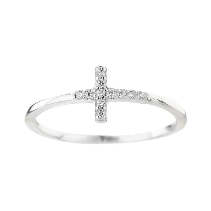 MONPLAISIR Bague Argent Fin 925/1000 Forme Croix