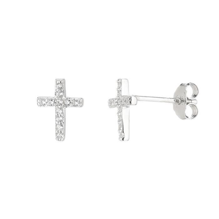 MONPLAISIR Boucles d'Oreilles Argent Fin 925/1000 Forme Croix
