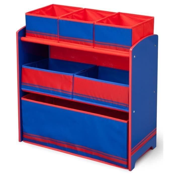 DELTAKIDS - Meuble Enfant en Bois avec 6 Rangements - Bleu et Rouge