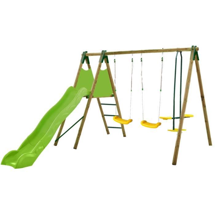 TRIGANO Portique Jardin Topwood Bois De 2,30m - 3 Agrés