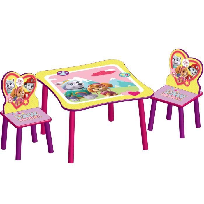 PAT PATROUILLE STELLA - Ensemble Table et 2 Chaises Bois Enfant - Rose et Multicolore