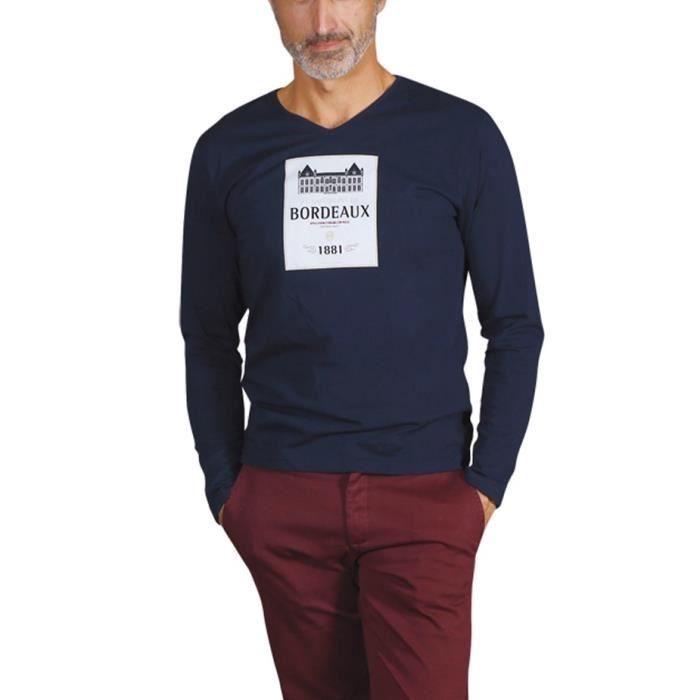 FCGB Tee shirt col V bordeaux Manches longues - Adulte - Marine