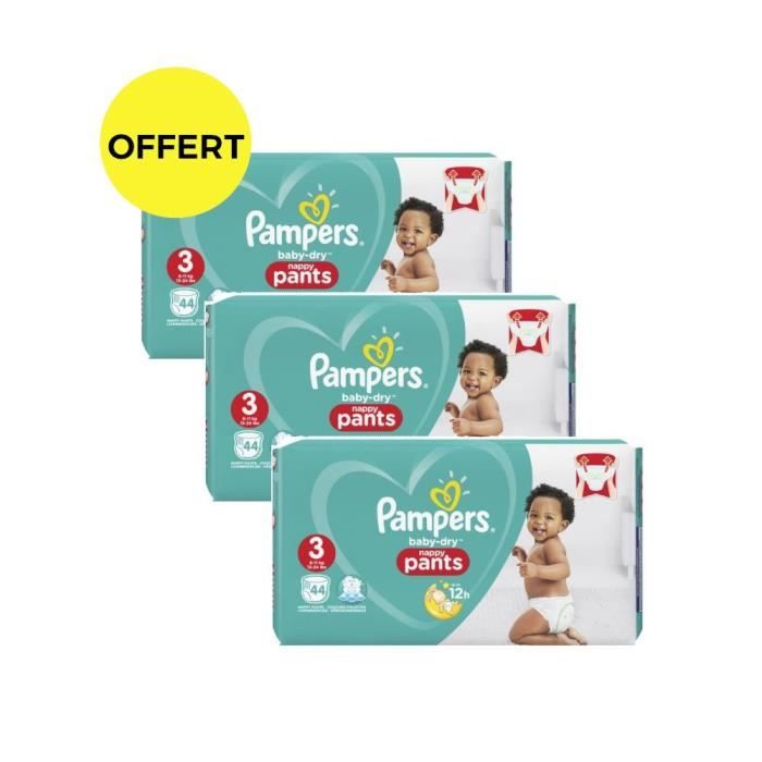 Pampers Baby-Dry Pants Taille 3 - Lot de 3 Géants - 132 couches