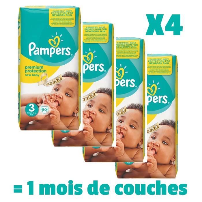 PAMPERS New Baby Taille 3 - 4 à 9kg - 200 couches - Format pack 1 mois