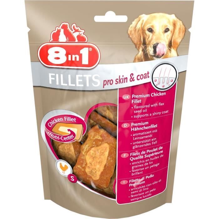 8in1 Filets de poulet séchés Pro Skin&Coat enrichis en huile de graine de lin - Taille S - Pour Chien - Carton de 8 sachets