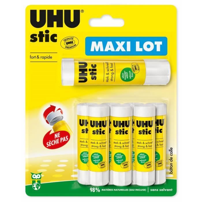 UHU Lot de 7 Sticks Blancs 8,2g +1 Stick 21g - Bâton de colle - Fort et rapide
