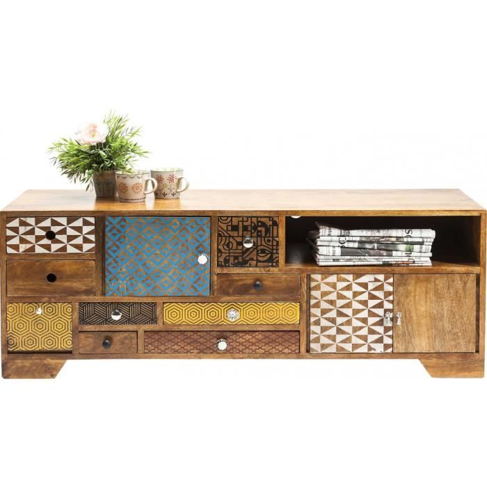 meuble tv en bois soleil 3 portes 9 tiroirs kare design - achat
