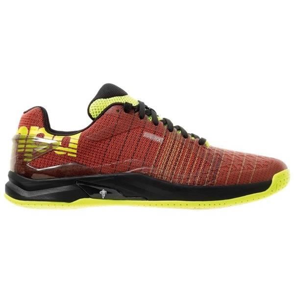 KEMPA Chaussures de handball Attack Two Contender - Homme - Rouge tomate et jaune fluo
