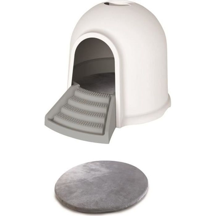 M-PETS Maison de toilette Igloo 2en1 - 45,7x59,7x43,2cm - Blanc et gris - Pour chat