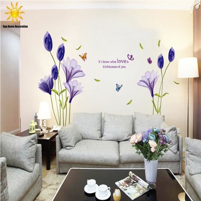 Violet Tulipes Fleurs  Stickers  Muraux  Pour Salon 3d 