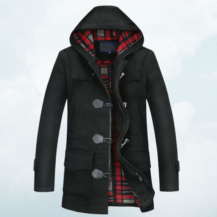 Duffle coat Homme Manteau en laine d'affaires c... Noir ...