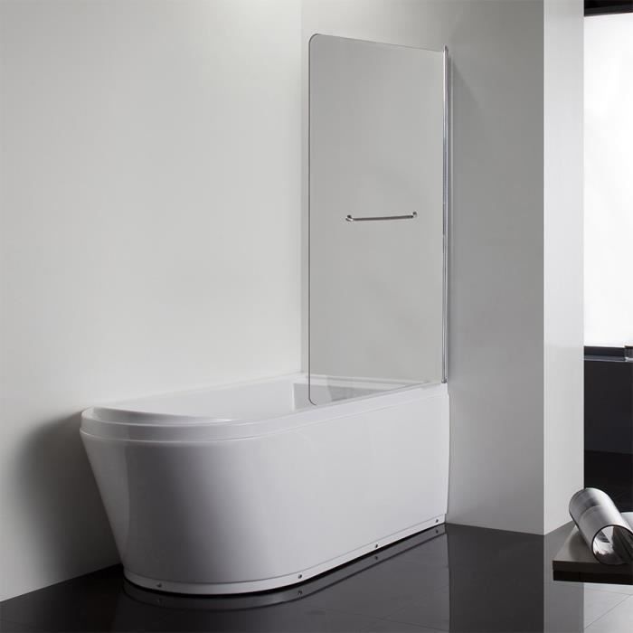 CREAZUR Pare baignoire pivotant Murphy 6mm 90 cm avec poignée porte serviette