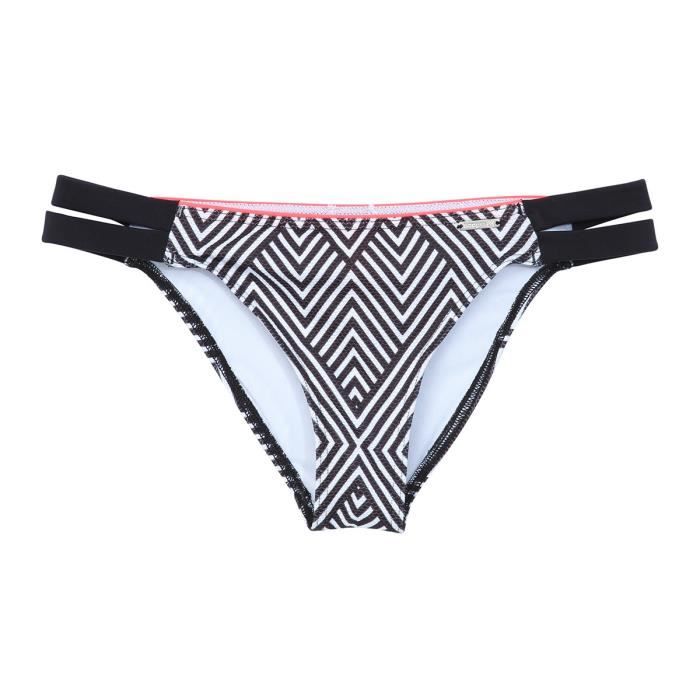 HAPPY AND SO Maillot de Bain Culottes Stripes - Femme - Noir