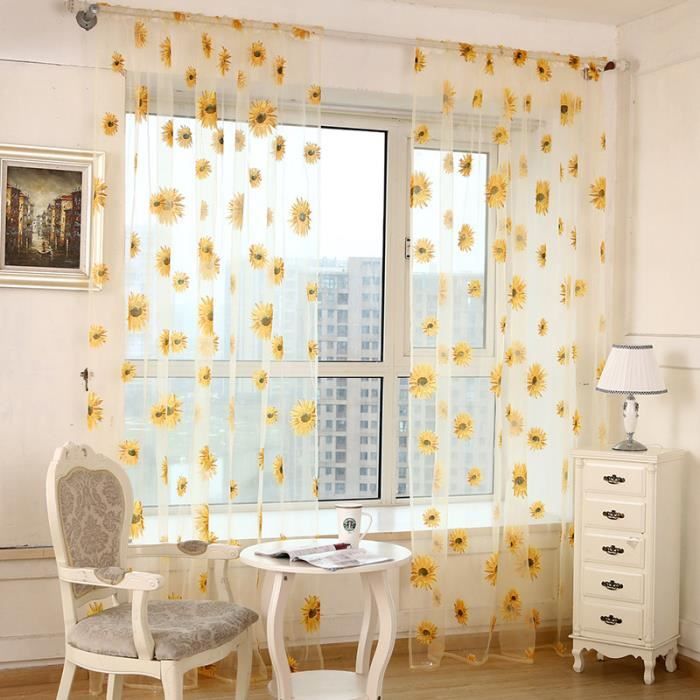 Transparent Rideau de Fenêtre Tulle Rideau Imprimé Tournesol Maison ... Transparent Rideau de Fenêtre Tulle Rideau Imprimé Tournesol Maison ...
