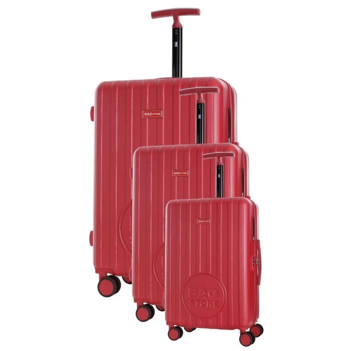 BAGSTONE Set de 3 Valises Lucky - Taille S, M et L - 8 Roues - Rouge