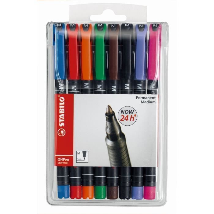 STABILO Pochette de 8 Stylos Feutre OHPen - Encre permanente - Pointe moyenne 1,0