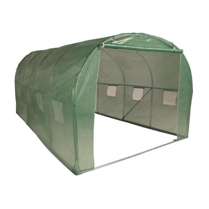 LAMS Serre tunnel - 12 m² - Toile en polyéthylène 140 g/m² - 1 porte - 8 fenêtres d'aération 35 x 35 cm