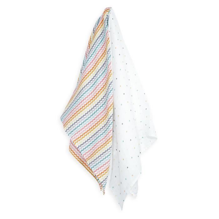TROIS KILOS SEPT 1 Lot de 2 langes Mousseline de Coton 115x115 cm Fantaisies