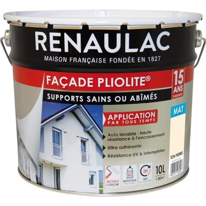 RENAULAC Peinture de façade Pliolite Haute résistance - 10 L - Ton pierre