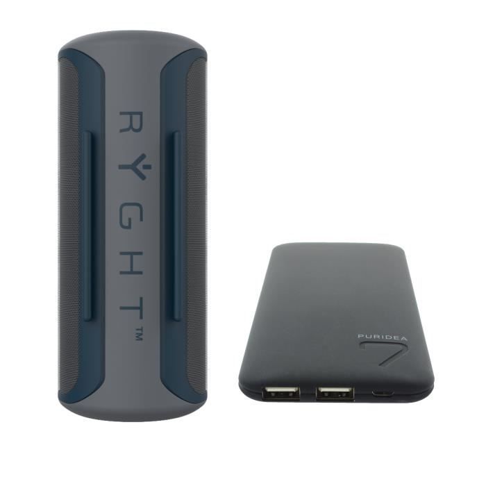 RYGHT JUGGO Enceinte Bluetooth Grise + PURIDEA Powerbank S4 6600 mAh