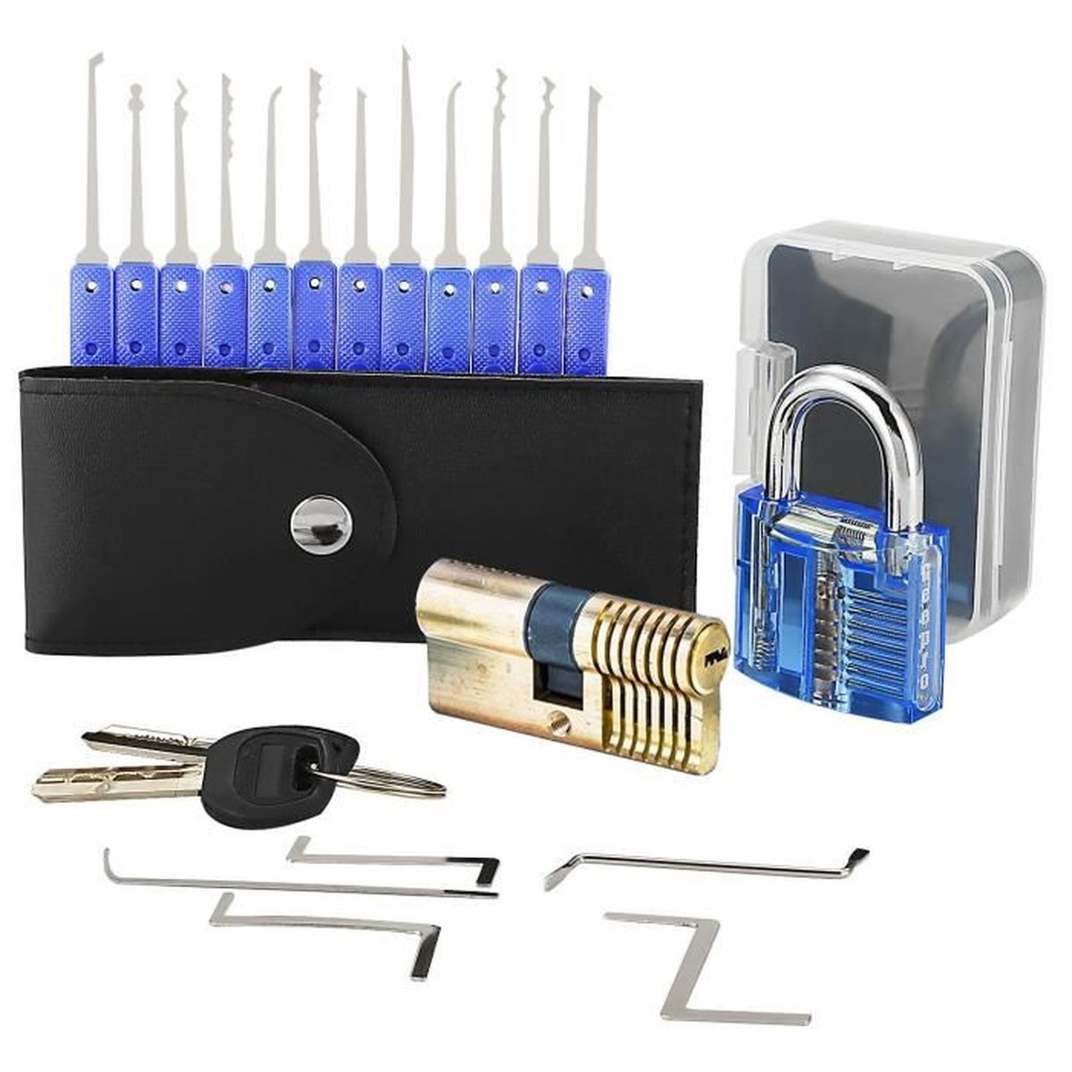 Lock Pick Kit Crochetage Ensemble de Serrure de 17 Pièces avec 2 Serrures D