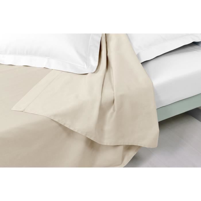 VENT DU SUD Drap plat CONCERTO Satin de coton - 270x300 cm - Beige ficelle