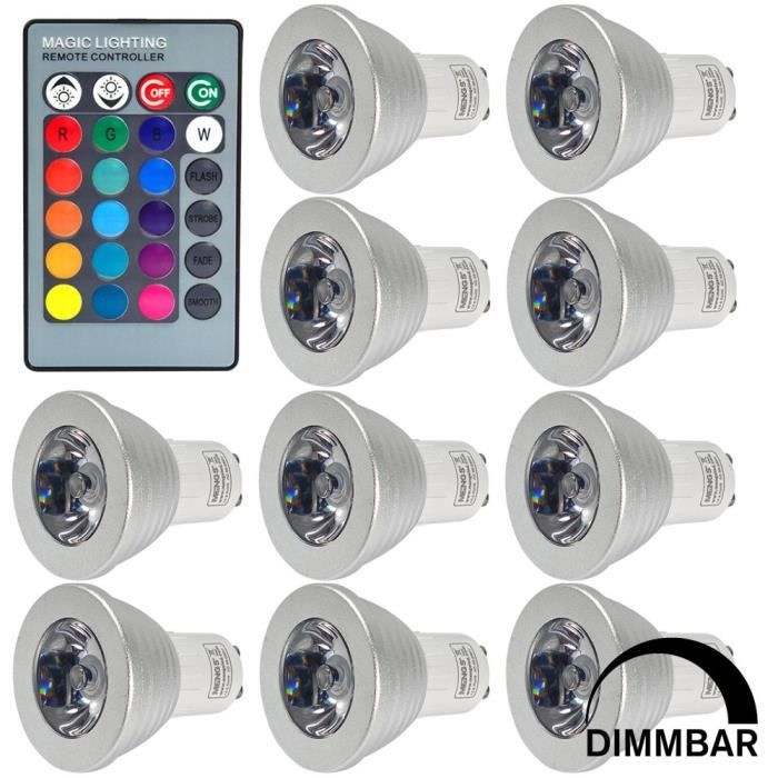 16 Led Gu10 10pcs Ampoule Changeantes 3w Rgb Mengs® Avec Couleurs 9D2HIYWE