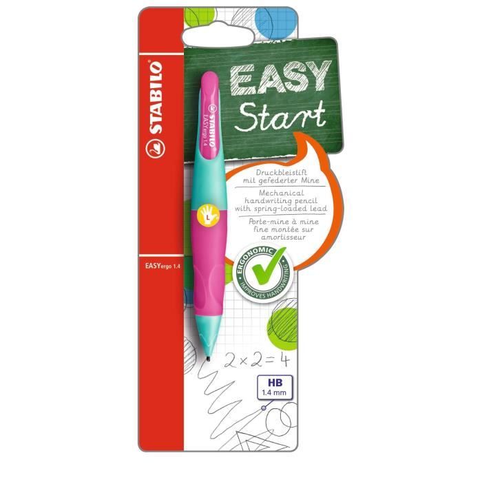 STABILO EASYergo - 1 porte-mine 1.4 gaucher + 3 mines HB - rose/vert