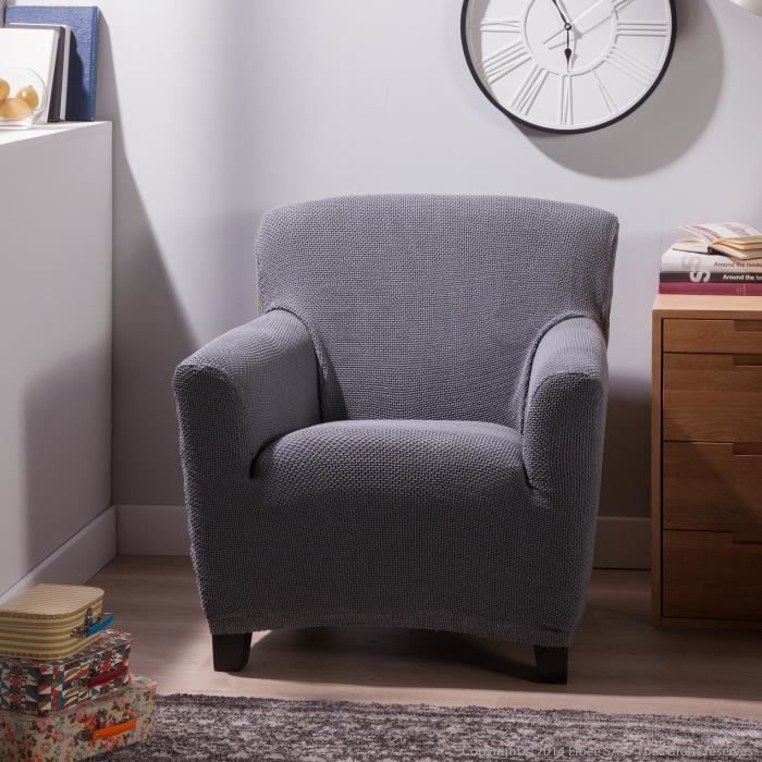 Housse Fauteuil Extensible 1 Place - Jacquard Gris, Lavable, Protège Et Décore