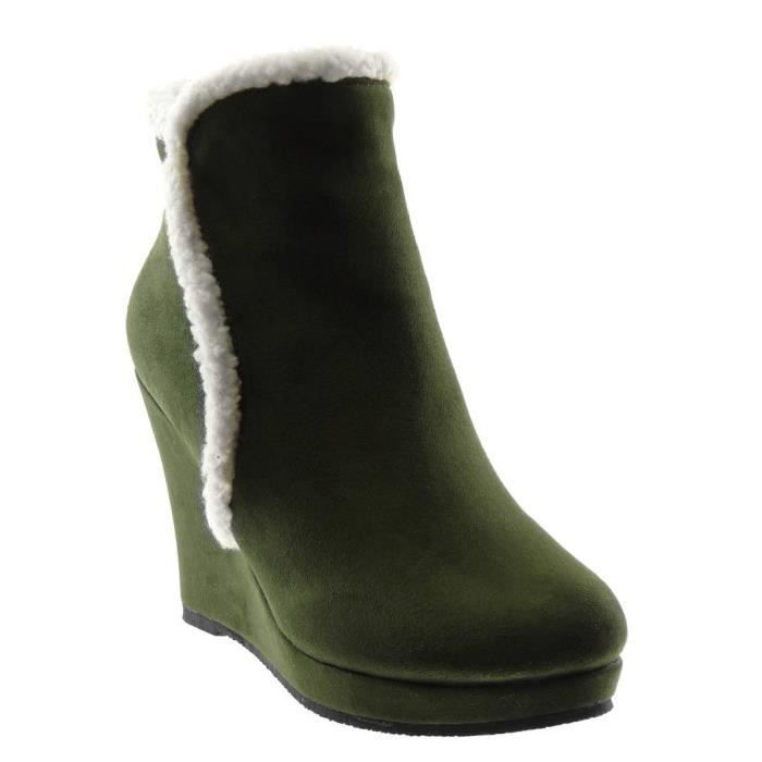 Compensé De Angkorly Kaki Mode Tendance Fourrée Chaussure Fourrure Bottine Neige Talon Intérieur Femme Cm Vert 10 Bottes BqqIvr4