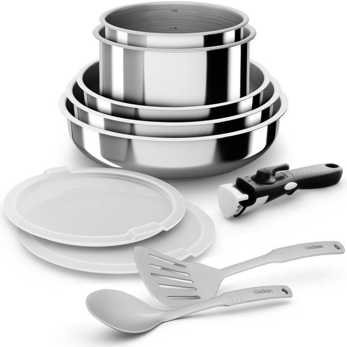 BACKEN Set de Batteries de cuisine - Inox - 10 pièces - Tous feux dont induction