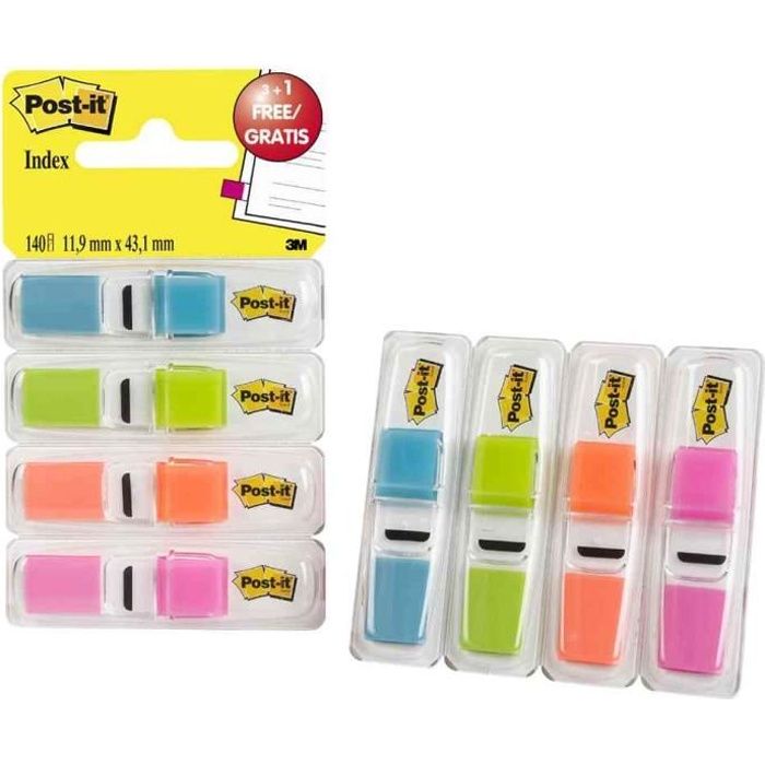 POST-IT - Lot de 140 marque-pages étroits - Couleurs Vives en distributeurs blancs