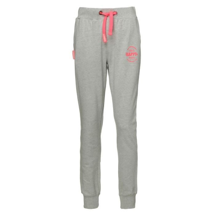 HAPPY AND SO Pantalon Molleton Happy Soft - Femme - Gris chiné et orange corail