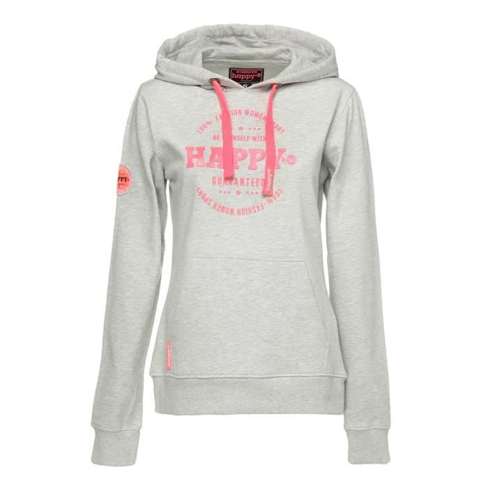 HAPPY AND SO Sweat à capuche Molleton Happy Soft - Femme - Gris chiné et rose