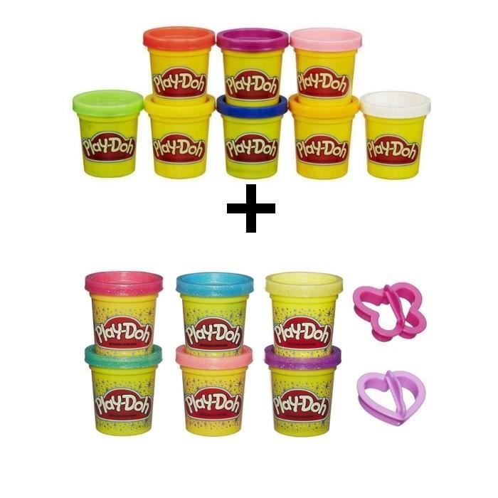 PLAY-DOH - Pack de 8 pôts + 6 Pots pâte à Paillettes