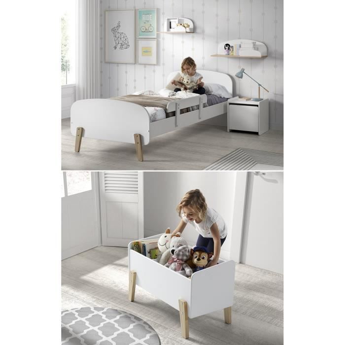 KIDDY Chambre enfant complète style scandinave en bois pin massif et MDF laqué blanc - l 90 x L 200 cm