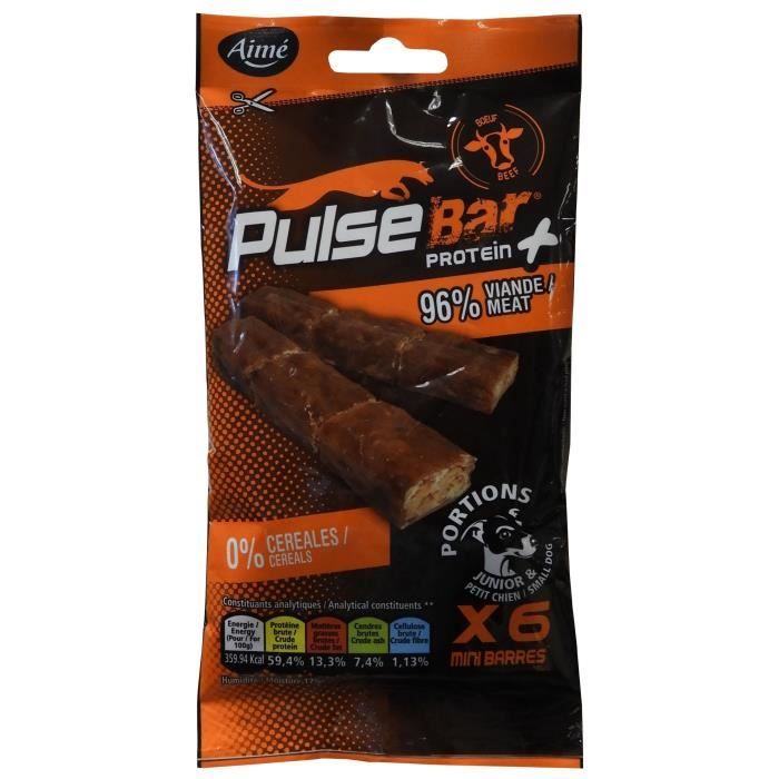 AIME Friandises PULSE BAR Mini Protéine+, 6 Mini Barres au BŒuf Pour Petit Chien - Pour Petit Chien - 50g (x1)