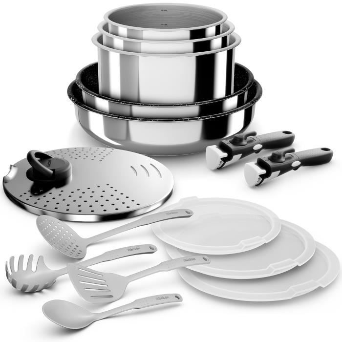 BACKEN Set de batteries de cuisine - Inox - 15 pièces - Tous feux dont induction