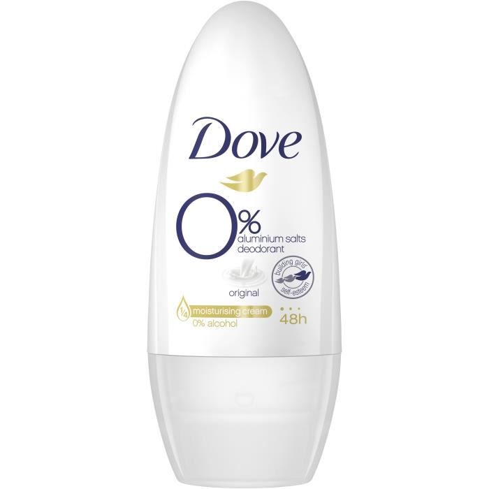 DOVE Déodorant bille original Zero% - Pierre d'alun et beurre de karité - Pour peaux sensibles - 50 ml