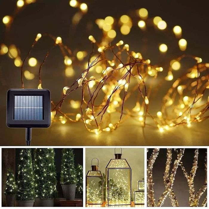 Guirlande solaire, blanc chaud 5m 50LEDs solaire fil de ...