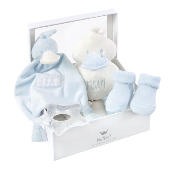 BAMBAM Boîte cadeau bleue - Dès la naissance - Blanc et bleu - Garçon - Tissu - 21,5 x 8,5 x 21,5 cm