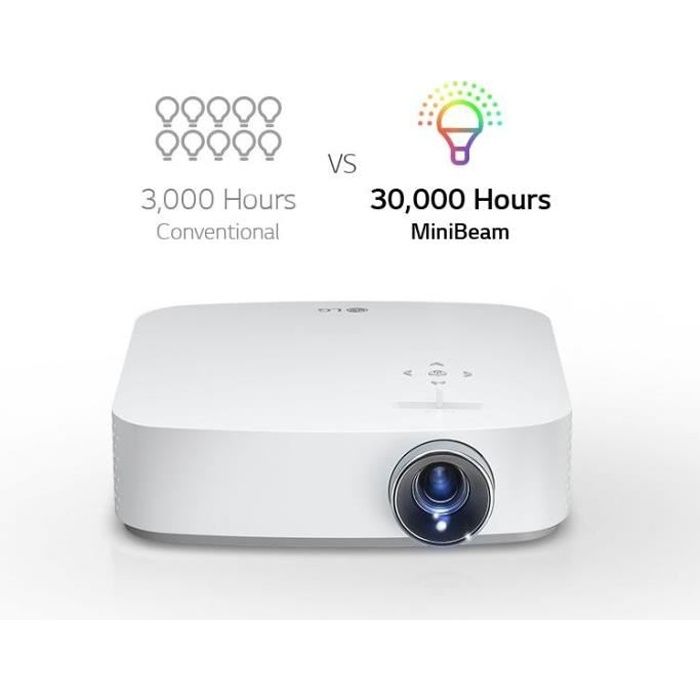 LG PF50KS Vidéoprojecteur LED DLP Full HD Léger et Compact - 600 Lumens -2 entrées HDMI, USB - Batterie intégrée