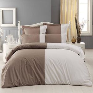 Housse de couette taupe et blanc - Achat / Vente pas cher