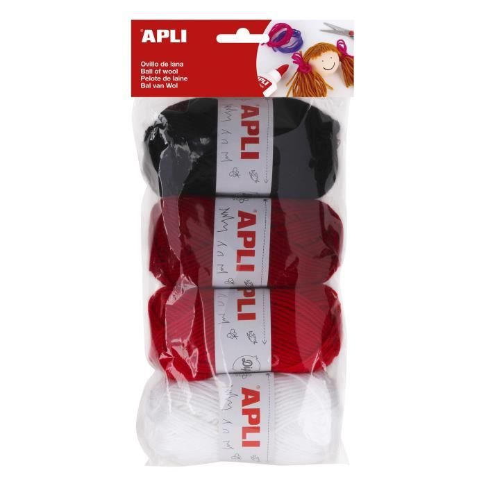 APLI Pelotes de laine ton rouge - 4 unités