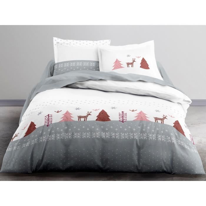 TODAY Parure de couette LEA en coton flanelle 220x240cm - 1 housse de couette et 2 taies d'oreiller