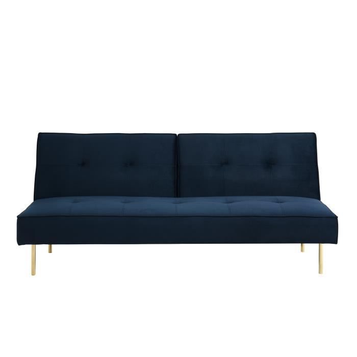 SACHA Banquette clic-clac 3 places - Tissu bleu profond - Vintage - L 190 x P 84 cm