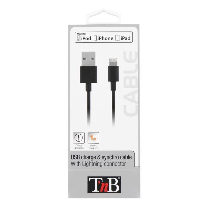 TNB Câble USB de charge Lightning - Noir